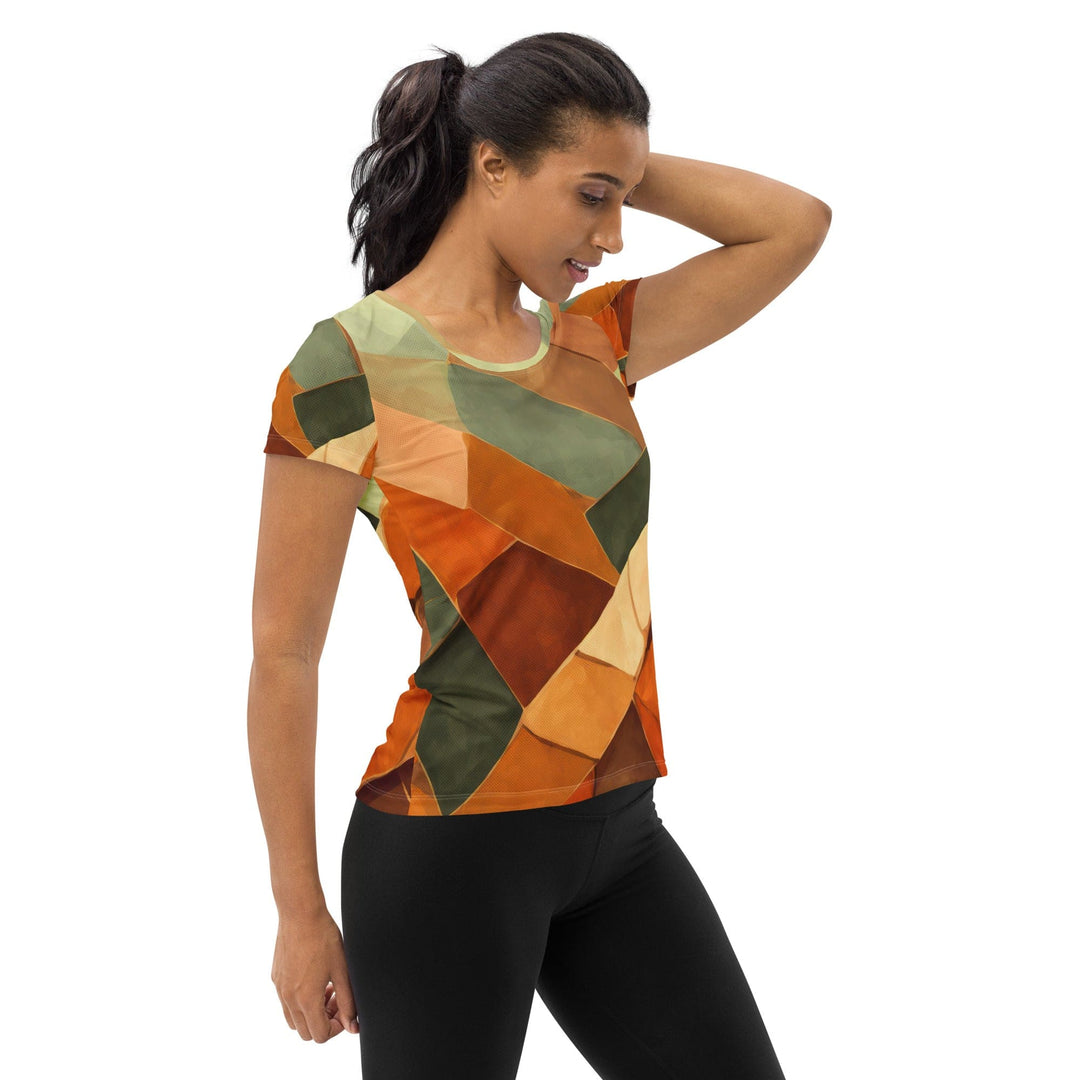 Womens Stretch Fit Athletic Sports T-shirt - Rustic Red Abstract