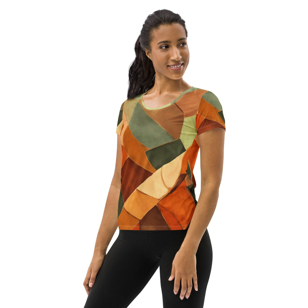Womens Stretch Fit Athletic Sports T-shirt - Rustic Red Abstract