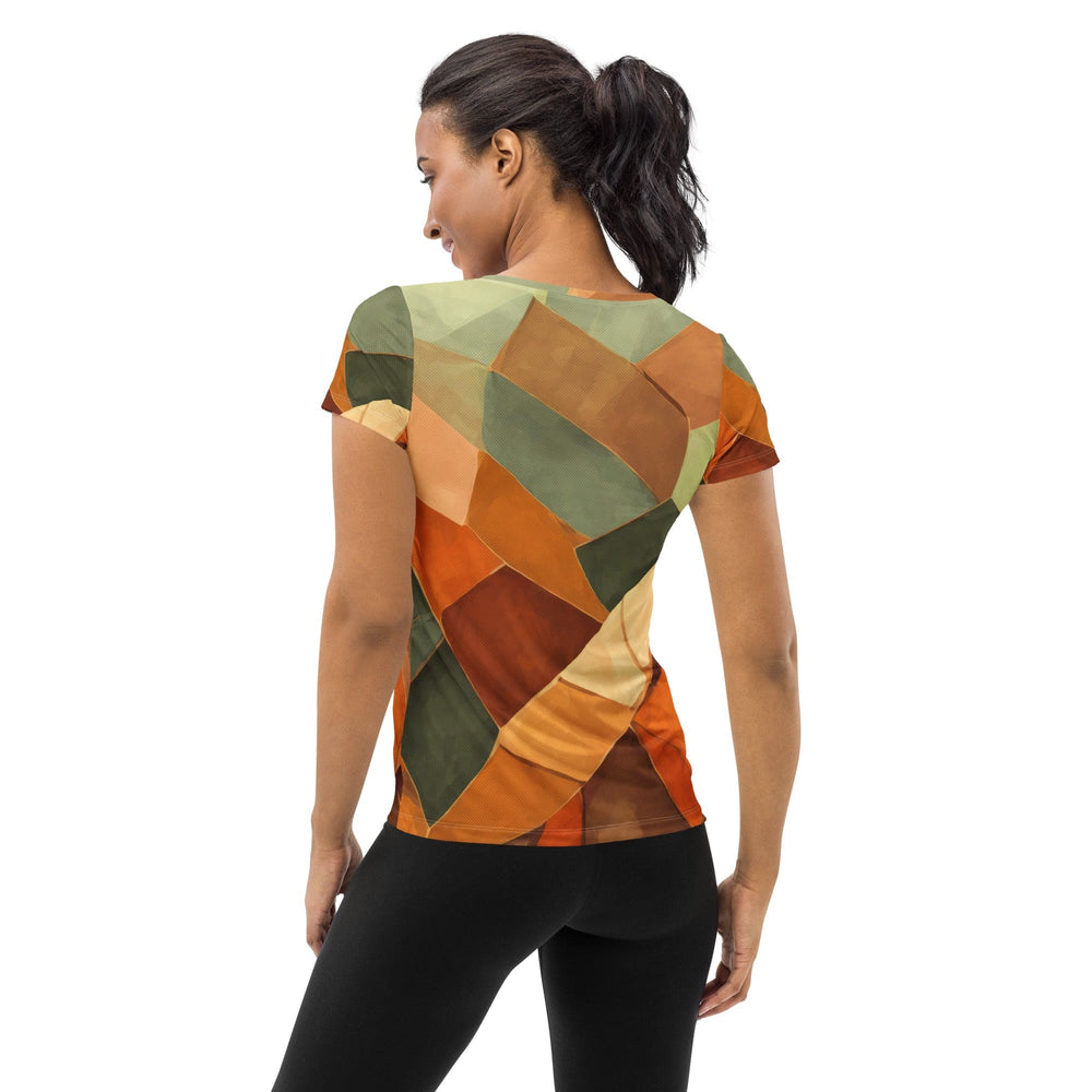 Womens Stretch Fit Athletic Sports T-shirt - Rustic Red Abstract