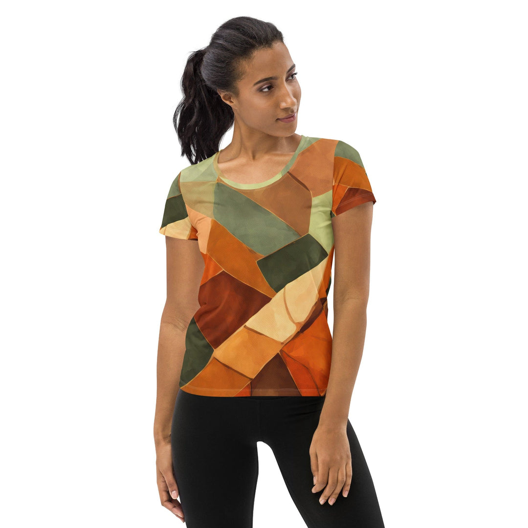 Womens Stretch Fit Athletic Sports T-shirt - Rustic Red Abstract