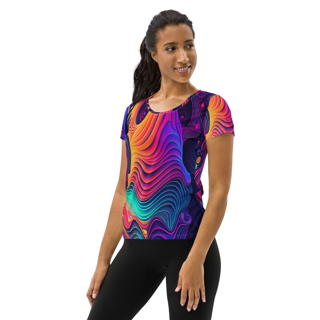 Womens Stretch Fit Athletic Sports T-shirt - Vibrant Psychedelic