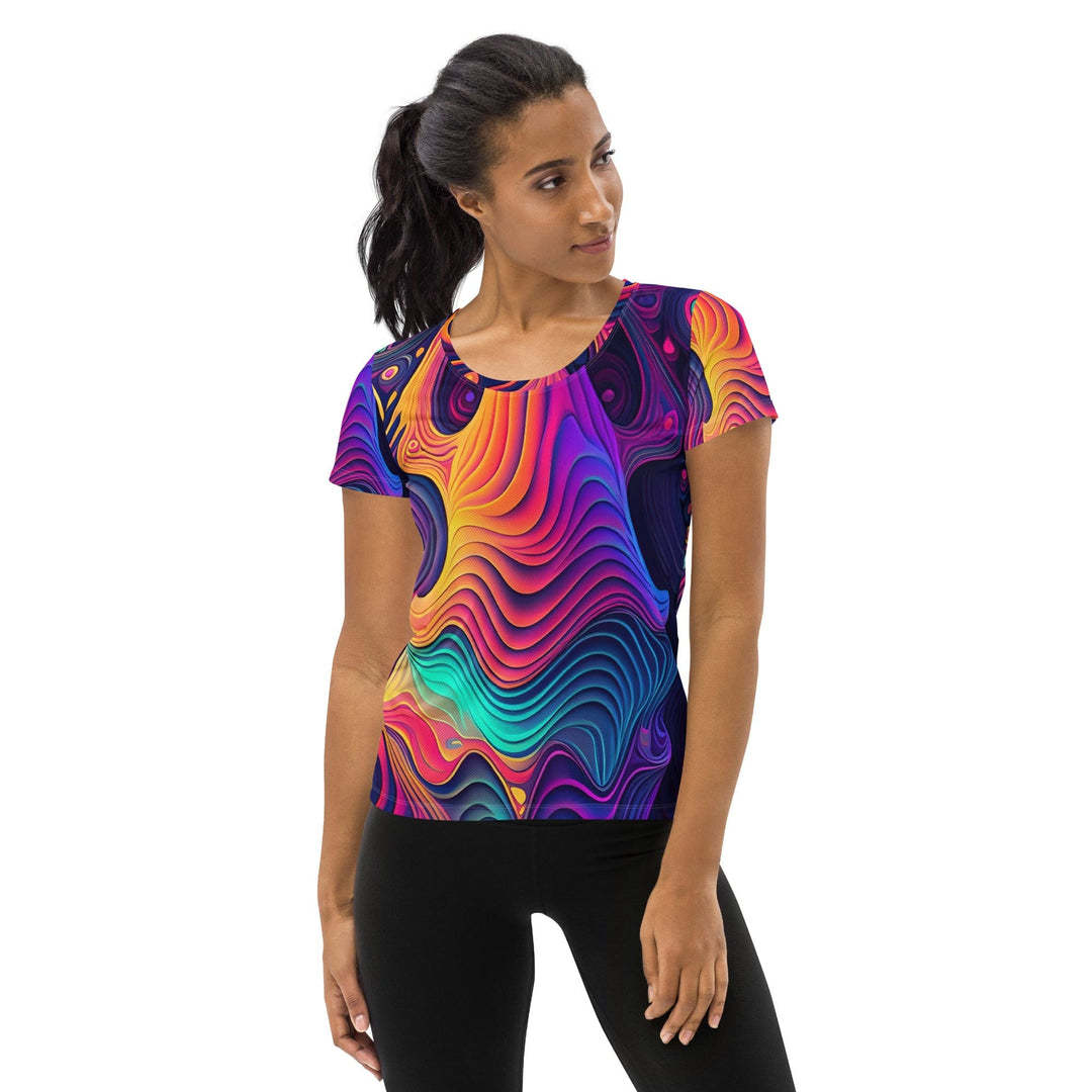 Womens Stretch Fit Athletic Sports T-shirt - Vibrant Psychedelic