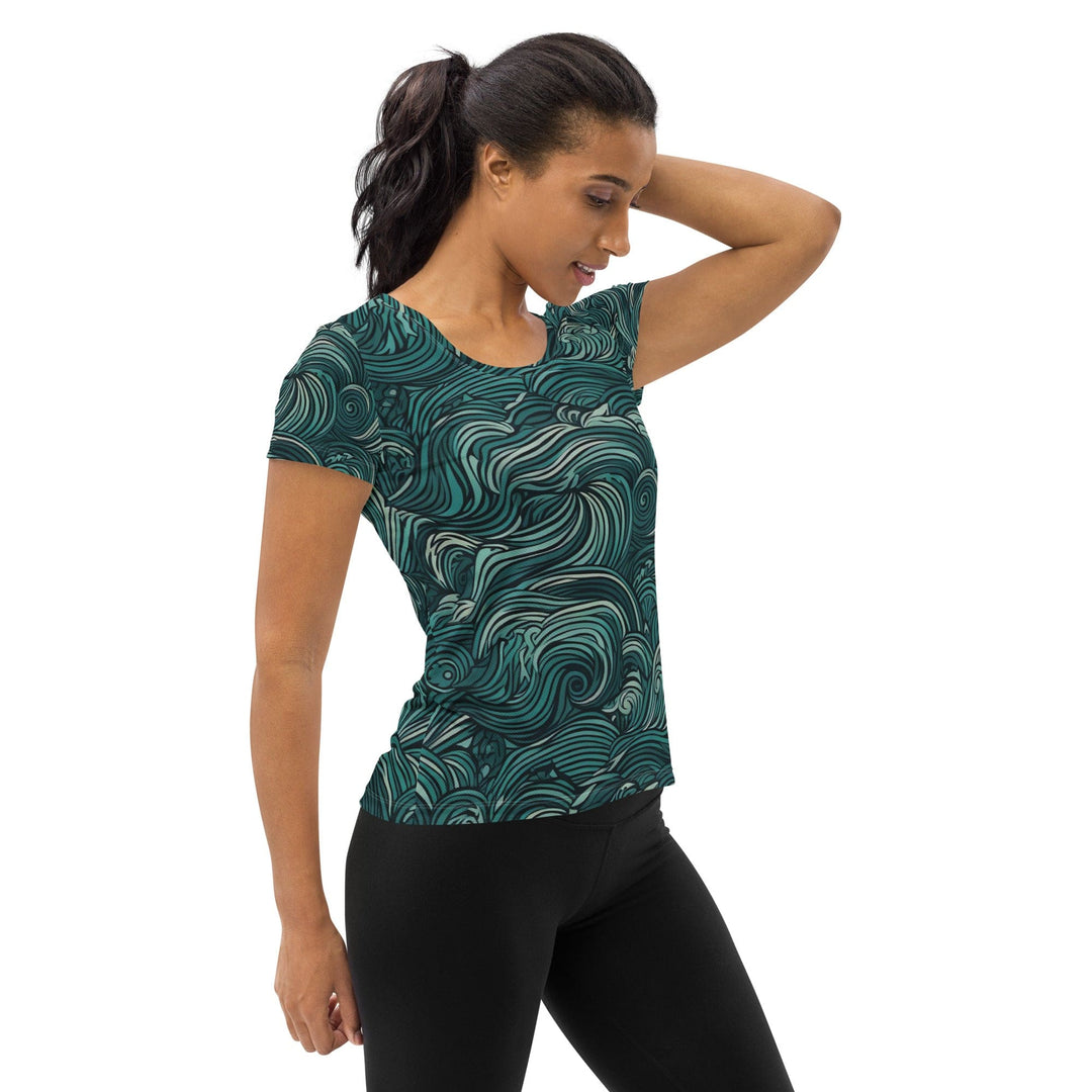 Womens Stretch Fit Athletic Sports T-shirt - Mint Green Water Wave