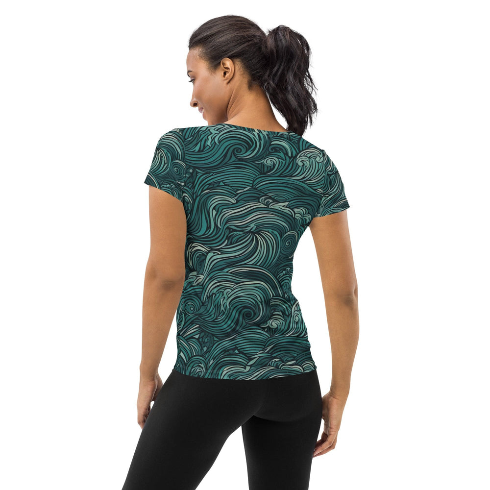 Womens Stretch Fit Athletic Sports T-shirt - Mint Green Water Wave