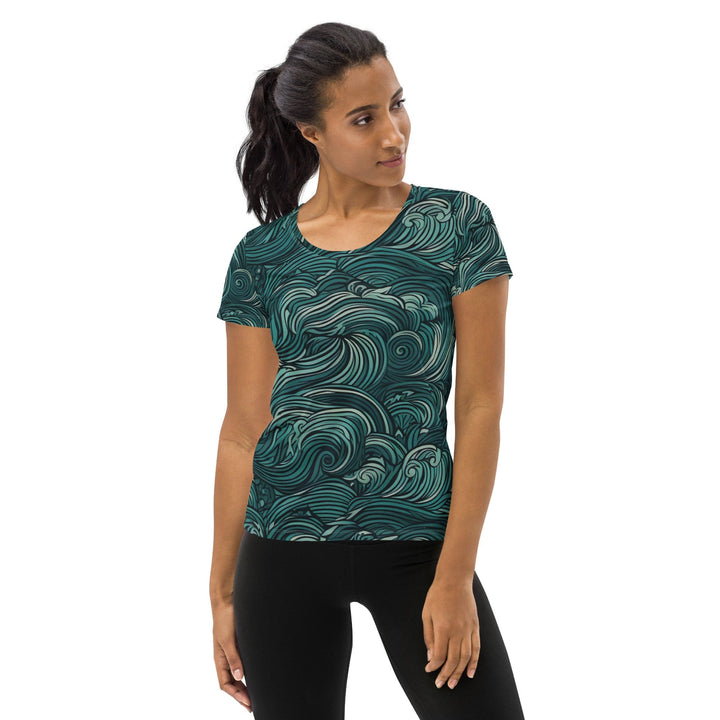 Womens Stretch Fit Athletic Sports T-shirt - Mint Green Water Wave