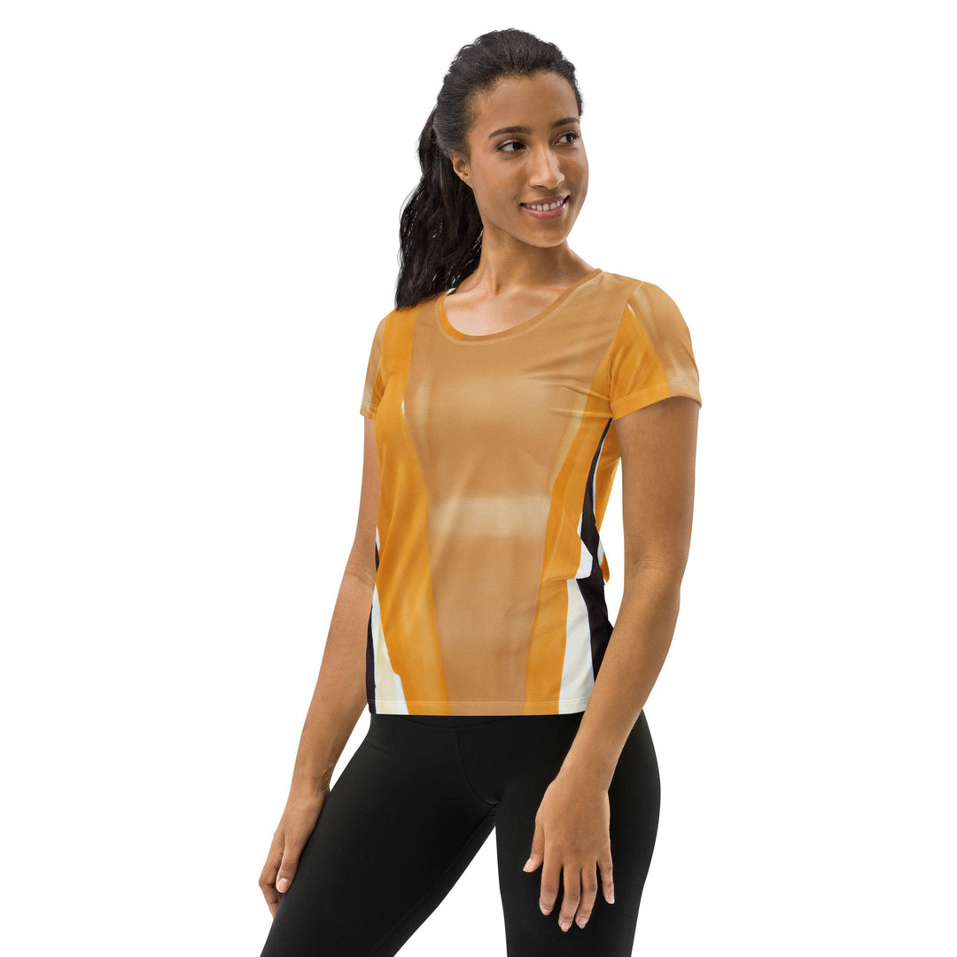 Womens Stretch Fit Athletic Sports T-shirt - Yellow Brown Abstract