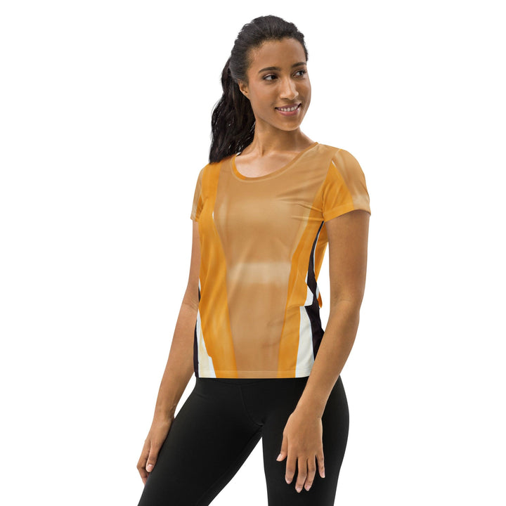 Womens Stretch Fit Athletic Sports T-shirt - Yellow Brown Abstract