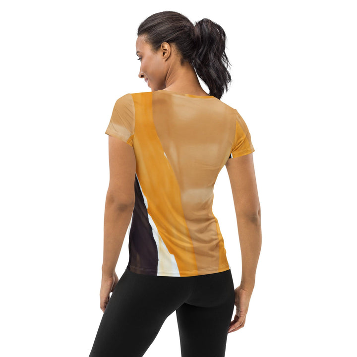 Womens Stretch Fit Athletic Sports T-shirt - Yellow Brown Abstract