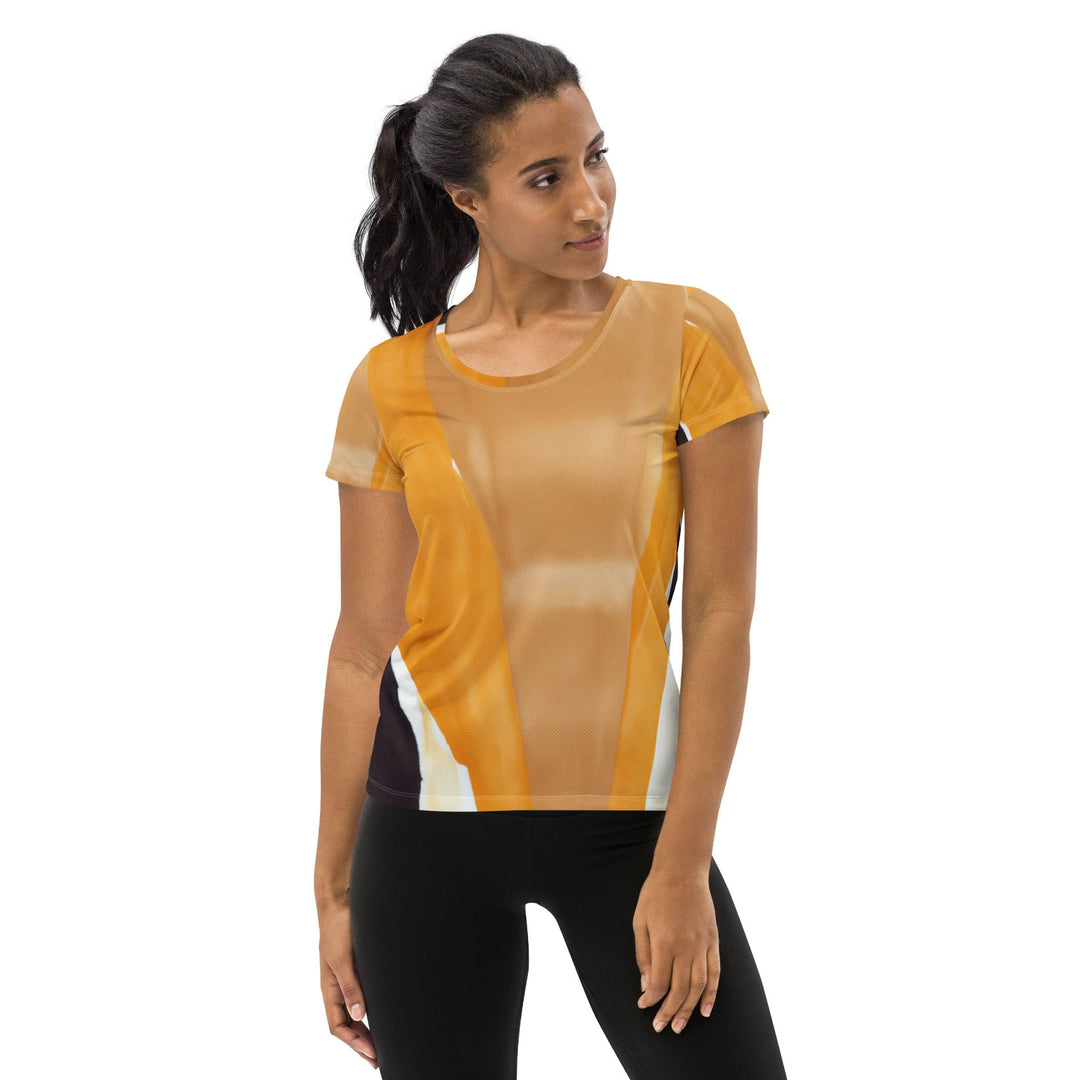 Womens Stretch Fit Athletic Sports T-shirt - Yellow Brown Abstract