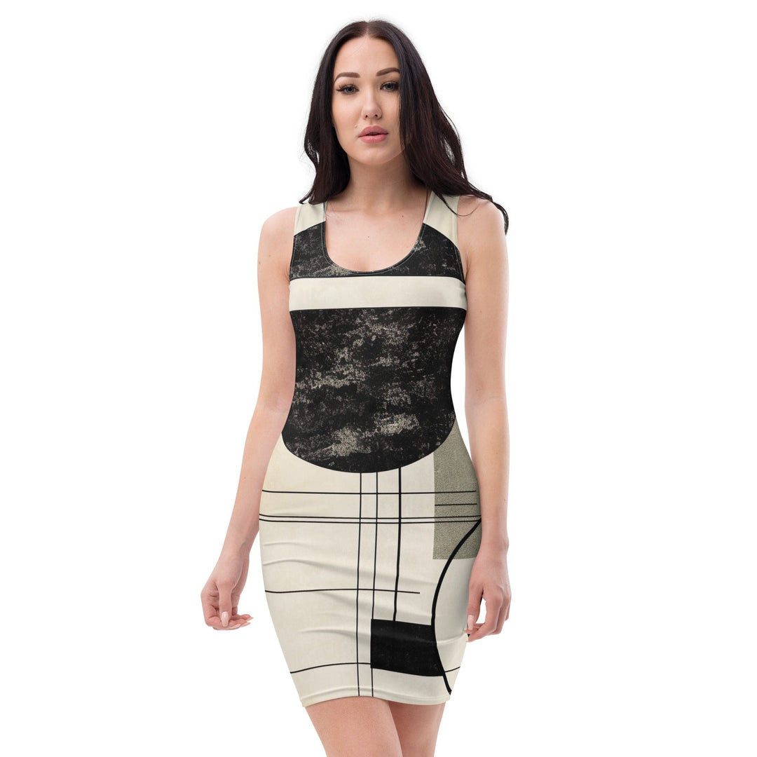 Womens Stretch Fit Bodycon Dress Abstract Black Beige Brown