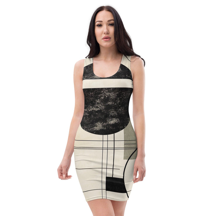 Womens Stretch Fit Bodycon Dress Abstract Black Beige Brown - Womens | Dresses