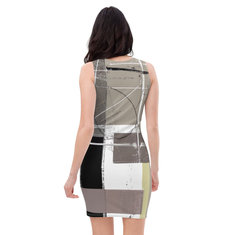 Womens Stretch Fit Bodycon Dress Abstract Brown Geometric Shapes
