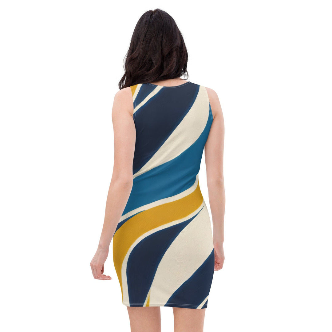 Womens Stretch Fit Bodycon Dress Abstract Multicolor Swirl Line - Womens