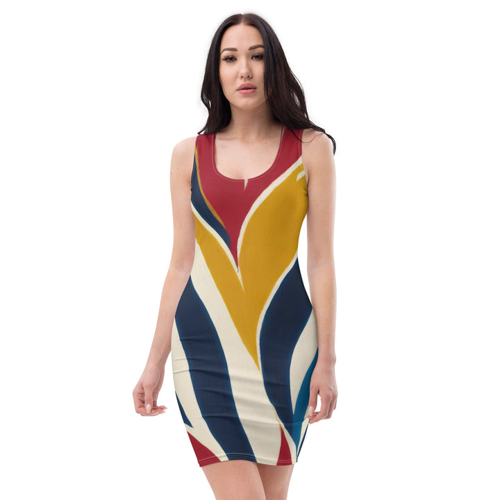 Womens Stretch Fit Bodycon Dress Abstract Multicolor Swirl Line - Womens