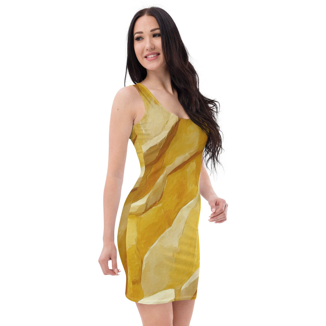 Womens Stretch Fit Bodycon Dress Rustic Yellow Stone Print - Womens | Dresses