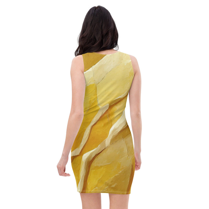 Womens Stretch Fit Bodycon Dress Rustic Yellow Stone Print - Womens | Dresses