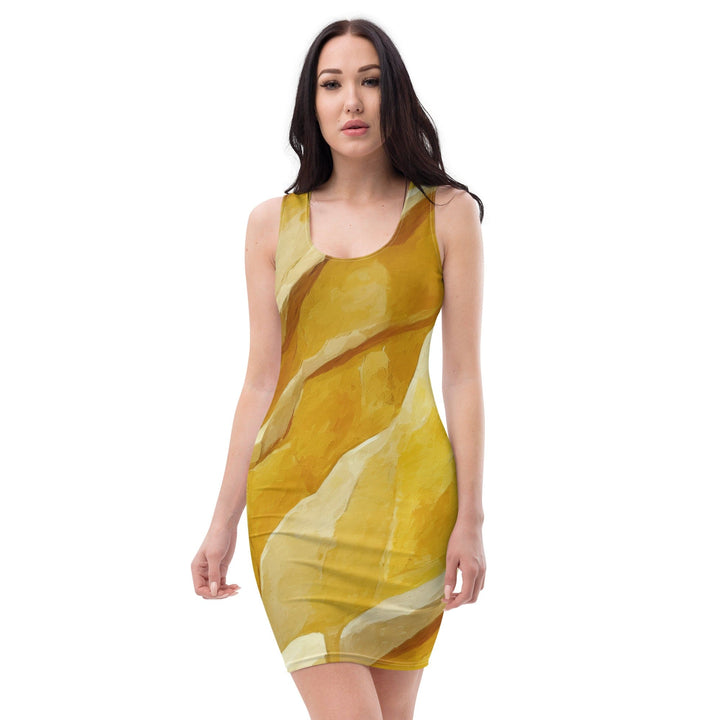 Womens Stretch Fit Bodycon Dress Rustic Yellow Stone Print - Womens | Dresses