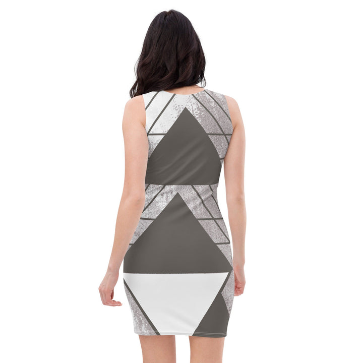 Womens Stretch Fit Bodycon Dress - Ash Grey and White Triangular - Womens