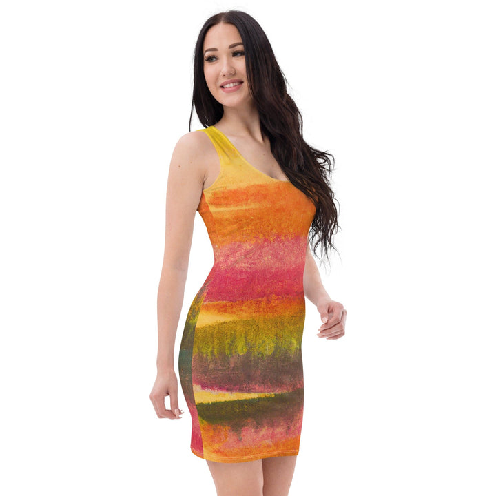 Womens Stretch Fit Bodycon Dress Autumn Fall Watercolor Abstract