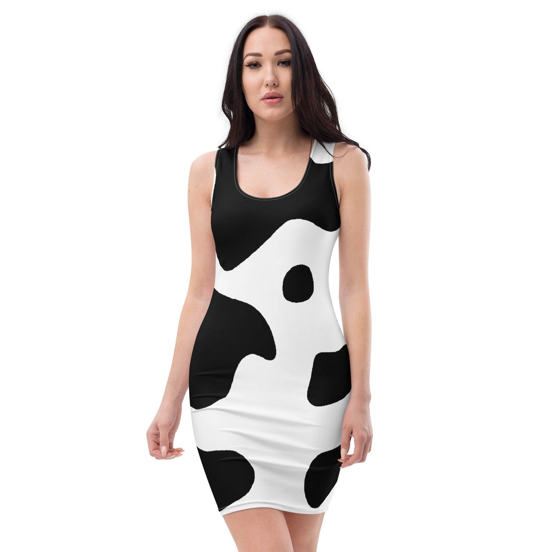 Womens Stretch Fit Bodycon Dress - Black White Cow Print M Womens Stretch Fit Bodycon Dress - Black White Cow Print M