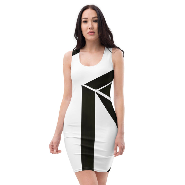 Womens Stretch Fit Bodycon Dress Black and White Geometric Pattern - Womens