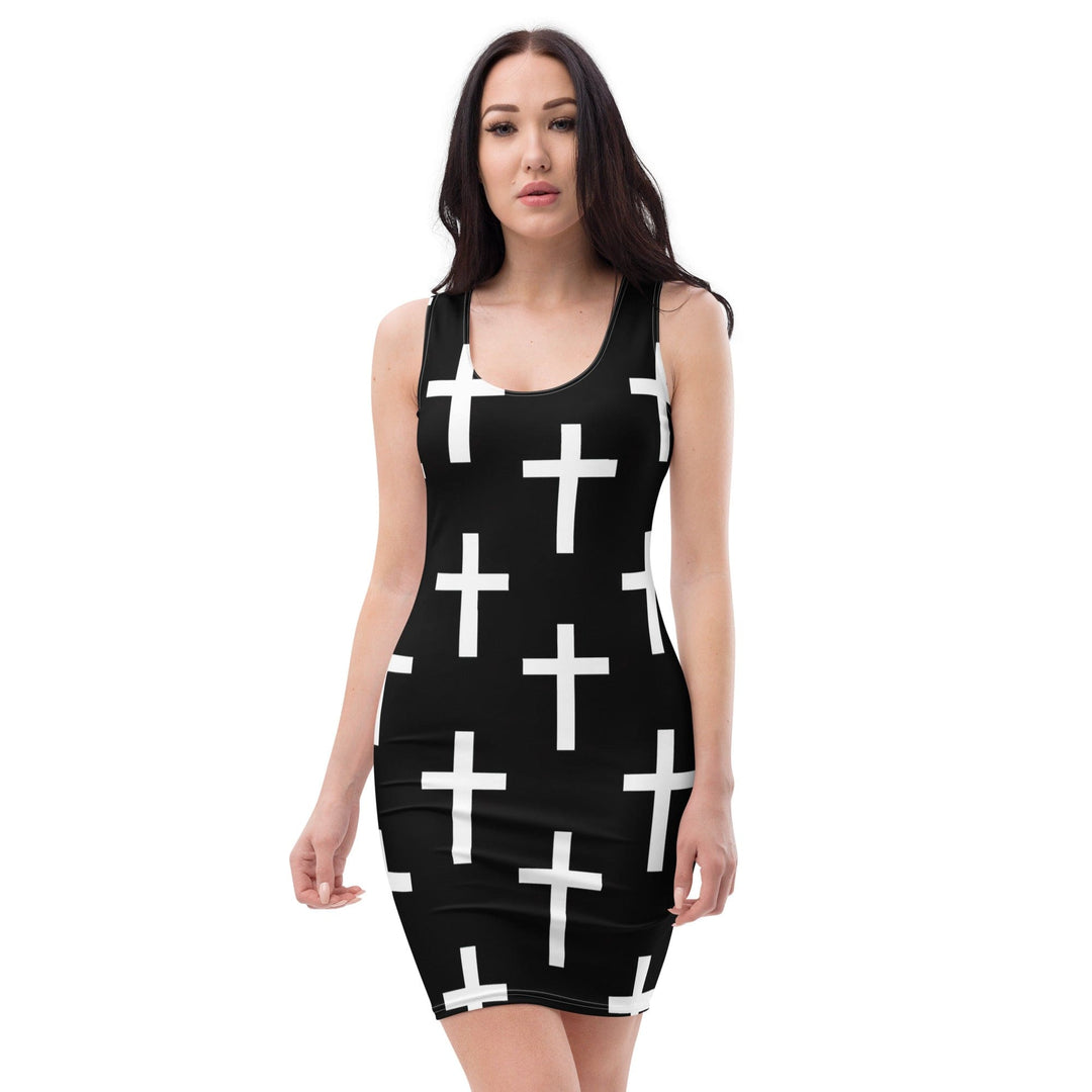 Womens Stretch Fit Bodycon Dress Black And White Seamless Cross