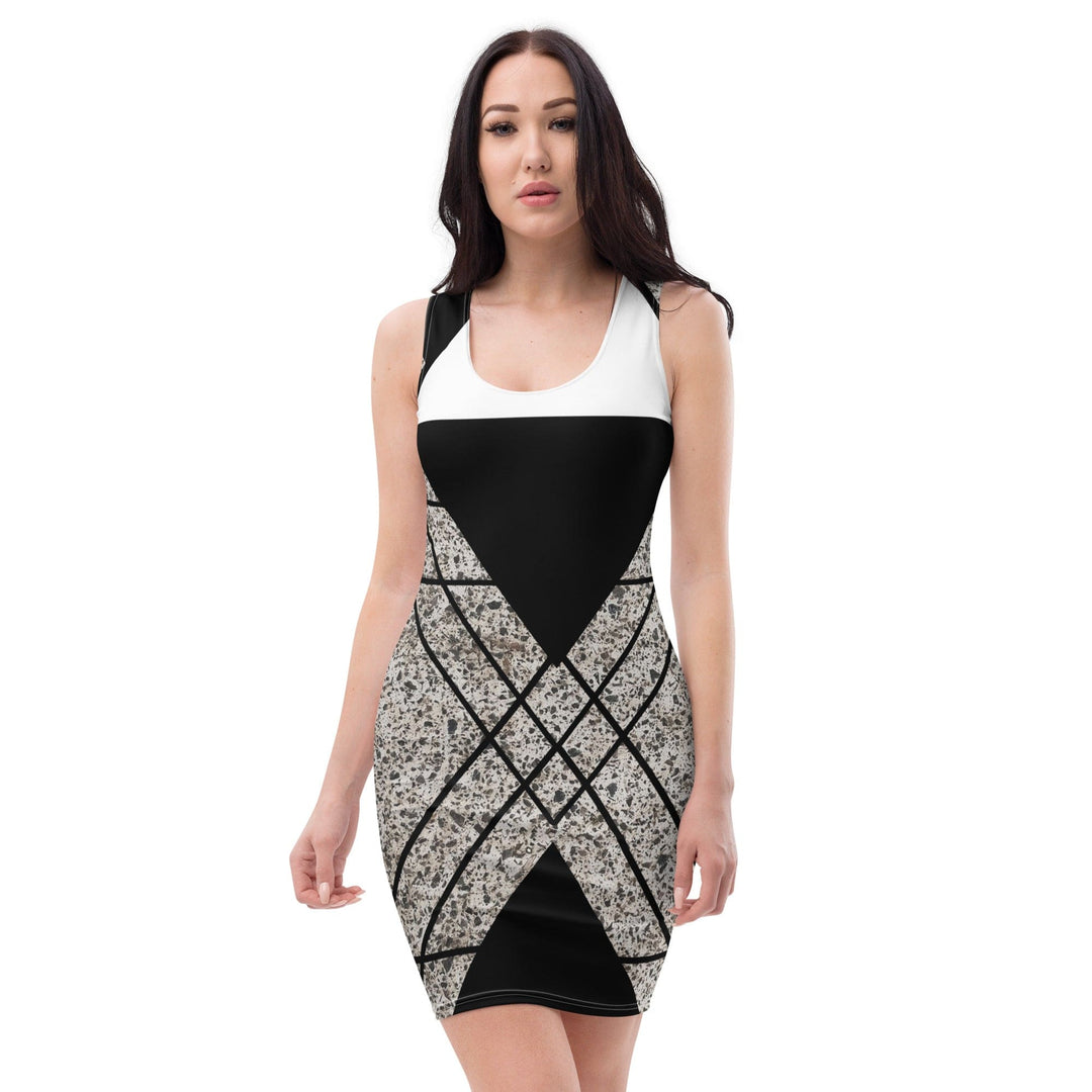 Womens Stretch Fit Bodycon Dress - Black and White Triangular S Womens Stretch Fit Bodycon Dress - Black and White Triangular S