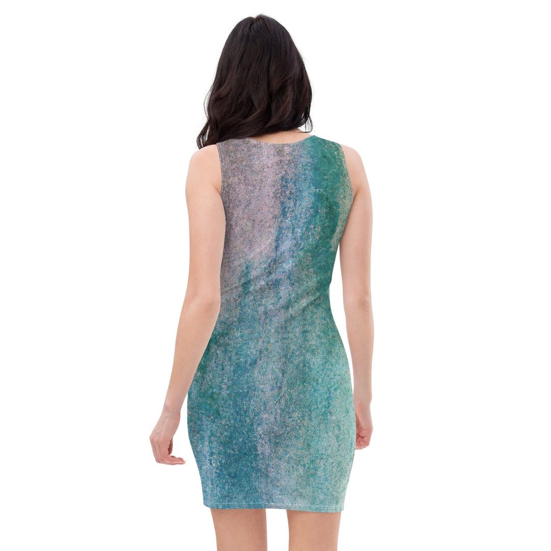 Womens Stretch Fit Bodycon Dress Blue Hue Watercolor Abstract Print