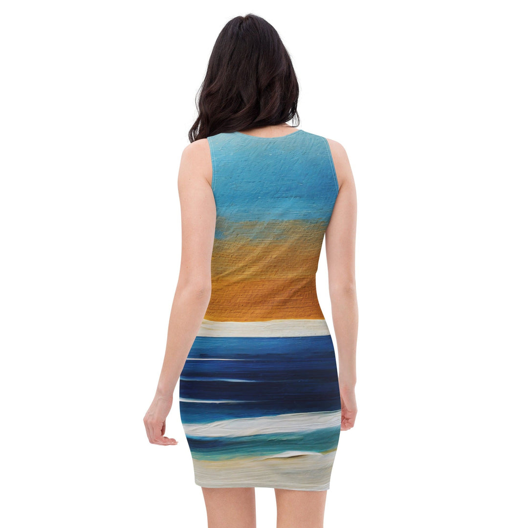 Womens Stretch Fit Bodycon Dress Blue Ocean Golden Sunset Print 3