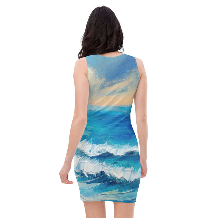 Womens Stretch Fit Bodycon Dress Blue Ocean Print - Womens | Dresses | Bodycon