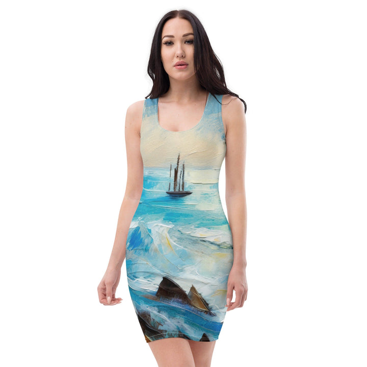 Womens Stretch Fit Bodycon Dress Blue Ocean Print - Womens | Dresses | Bodycon