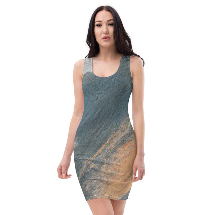 Womens Stretch Fit Bodycon Dress Blue Orange Abstract Pattern - Womens