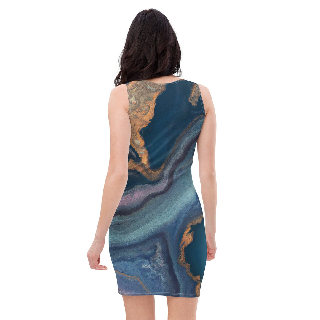 Womens Stretch Fit Bodycon Dress Blue Pink Marble Swirl Print - Womens