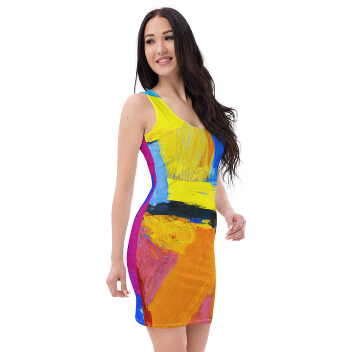 Womens Stretch Fit Bodycon Dress Blue Red Abstract Pattern - Womens | Dresses