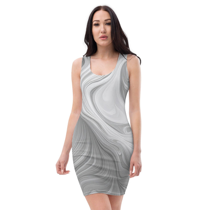 Womens Stretch Fit Bodycon Dress Boho Marble Pattern White And Grey