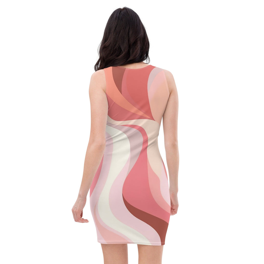 Womens Stretch Fit Bodycon Dress Pink White Boho Swirl Lines - Womens | Dresses