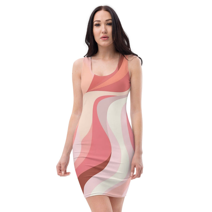 Womens Stretch Fit Bodycon Dress Pink White Boho Swirl Lines - Womens | Dresses