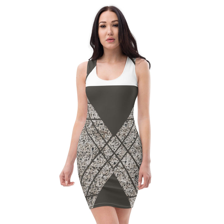 Womens Stretch Fit Bodycon Dress Brown and White Triangular - Womens | Dresses