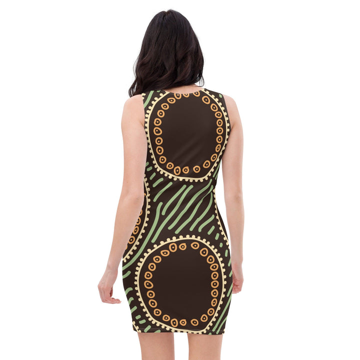 Womens Stretch Fit Bodycon Dress Brown Green Geometric Lines - Womens | Dresses