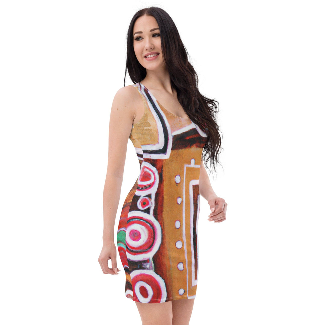 Womens Stretch Fit Bodycon Dress - Brown Orange Green Aztec Pattern Womens Stretch Fit Bodycon Dress - Brown Orange Green Aztec Pattern