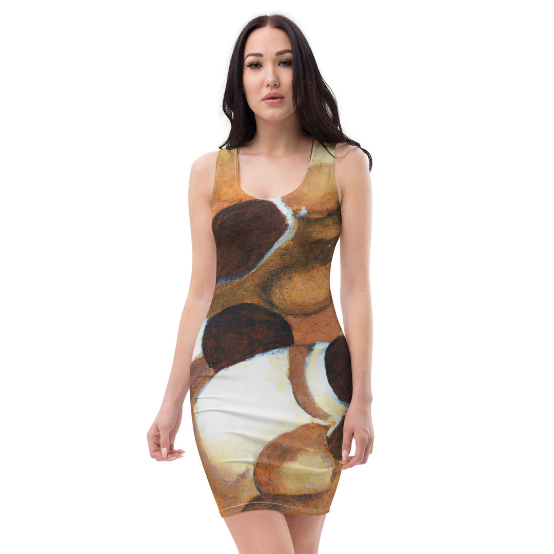 Womens Stretch Fit Bodycon Dress - Brown White Stone Pattern XL Womens Stretch Fit Bodycon Dress - Brown White Stone Pattern XL