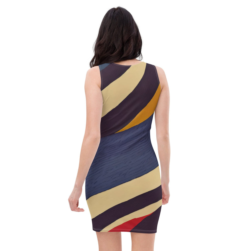 Womens Stretch Fit Bodycon Dress Brown Red Blue Colorblock Lines - Womens