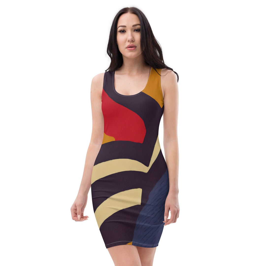 Womens Stretch Fit Bodycon Dress Colorblock Print 29138