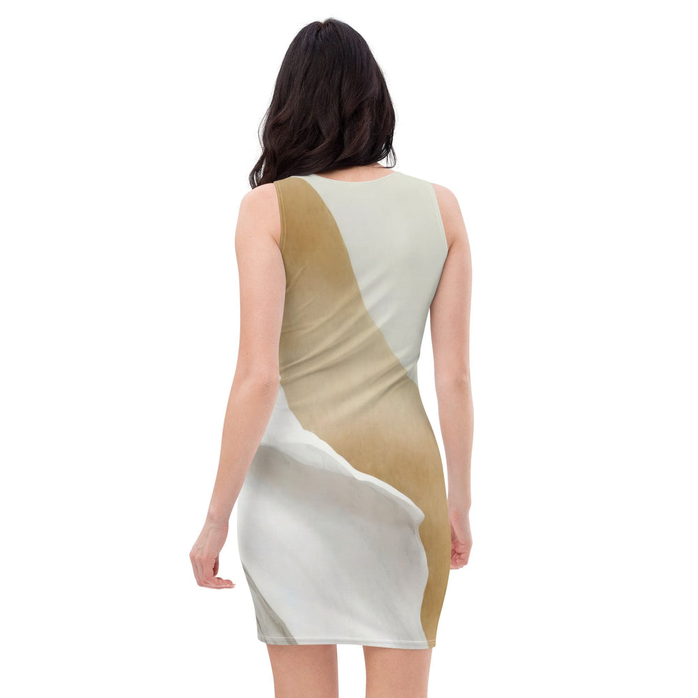 Womens Stretch Fit Bodycon Dress Cream White Green Marbled Print - Womens