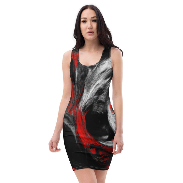 Womens Stretch Fit Bodycon Dress Decorative Black Red White Abstract