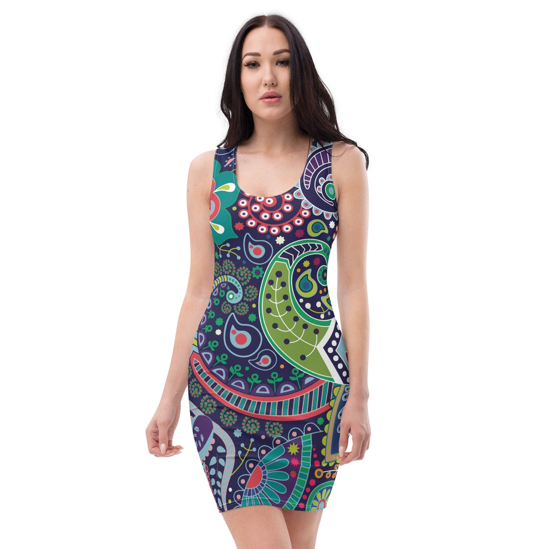 Womens Stretch Fit Bodycon Dress Floral Paisley 22523