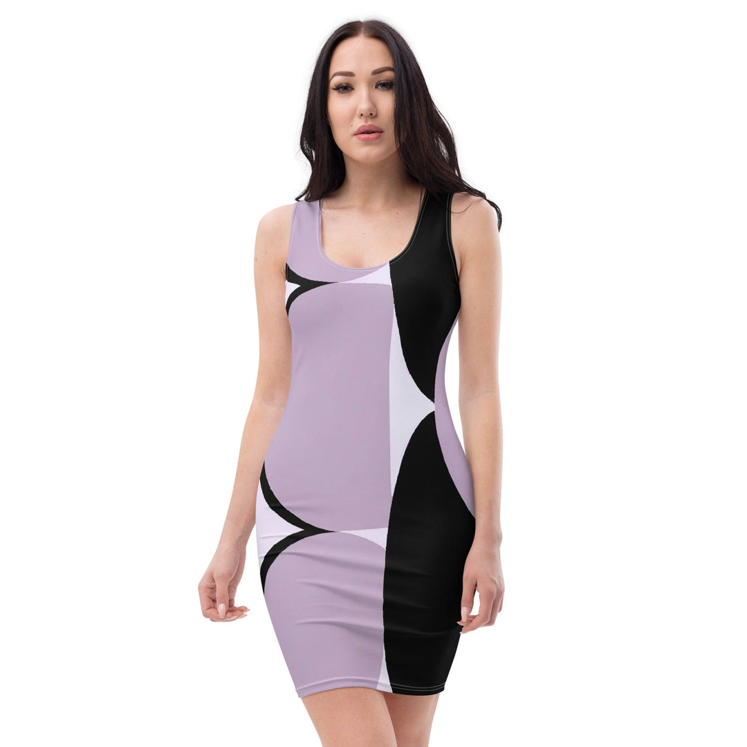 Womens Stretch Fit Bodycon Dress Geometric Lavender And Black 2