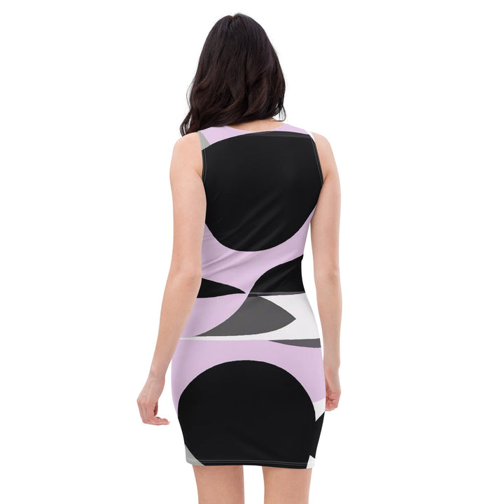 Womens Stretch Fit Bodycon Dress Geometric Lavender And Black Pattern
