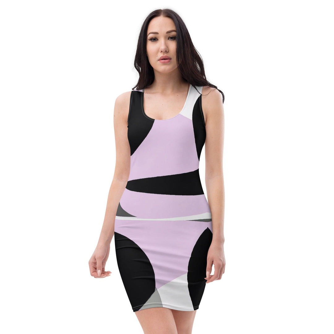 Womens Stretch Fit Bodycon Dress Geometric Lavender And Black Pattern