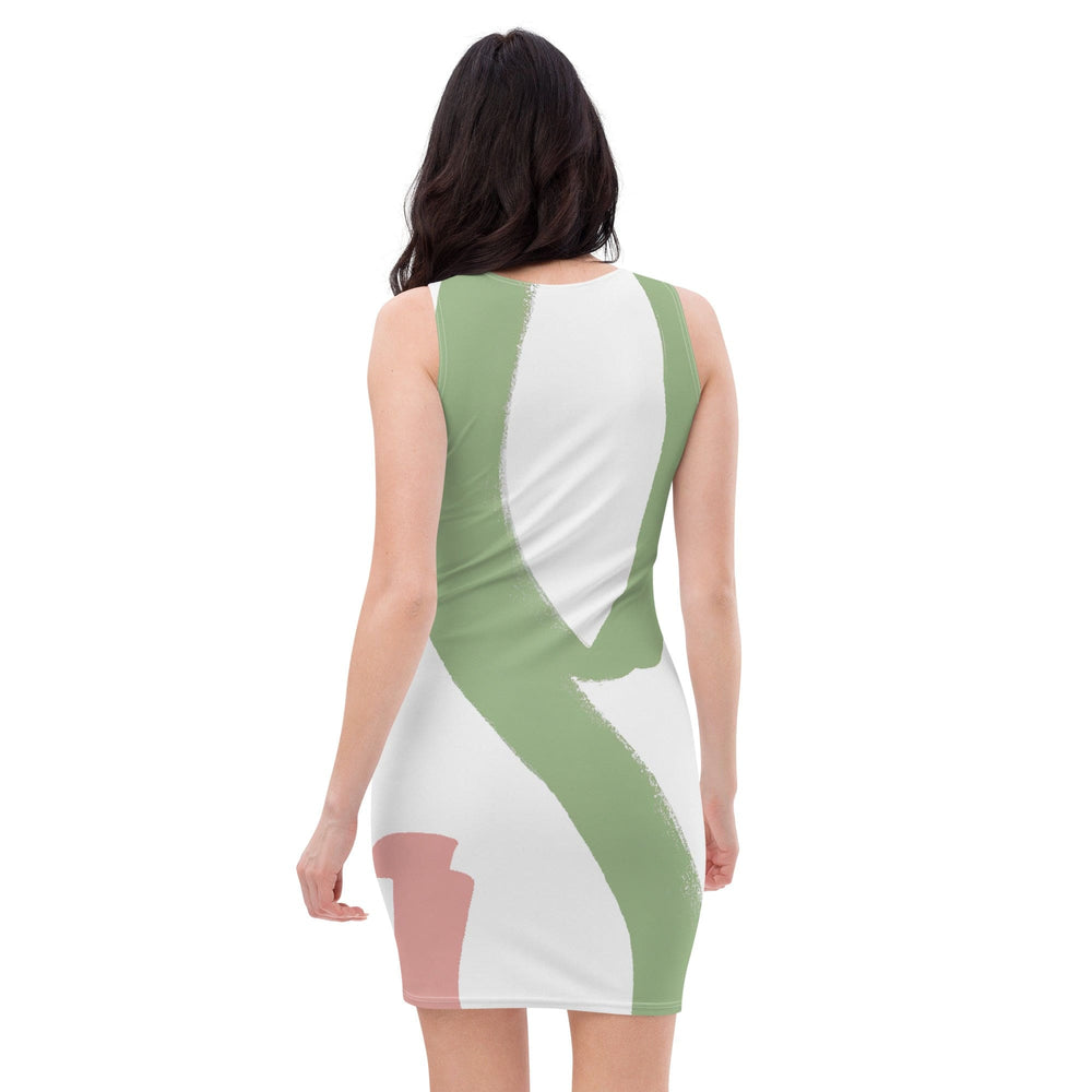 Womens Stretch Fit Bodycon Dress Green Mauve Abstract Brush Stroke